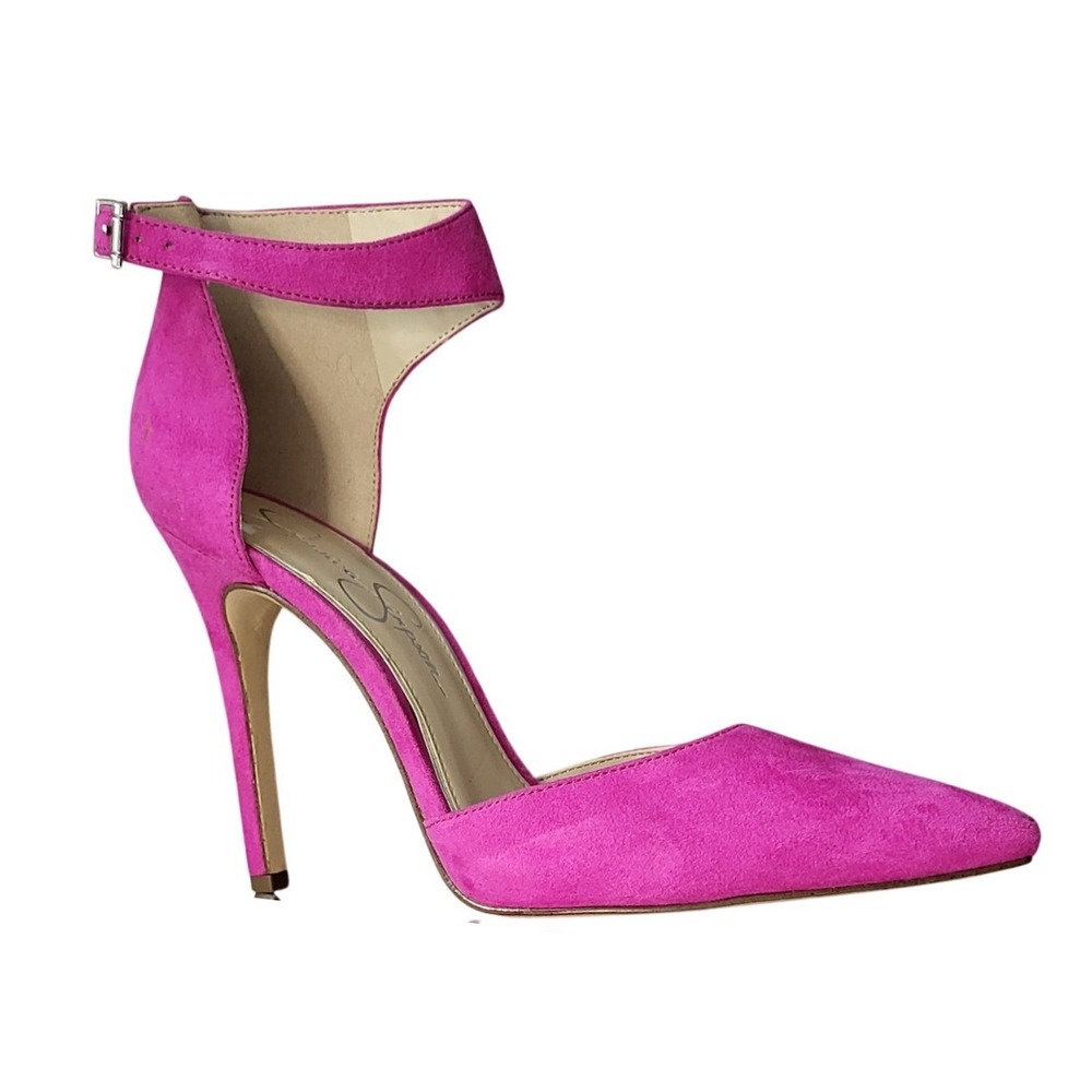 Jessica Simpson Hot Pink Suede Ankle Strap Pumps Heels 9 Pointed Toe Girly Glam